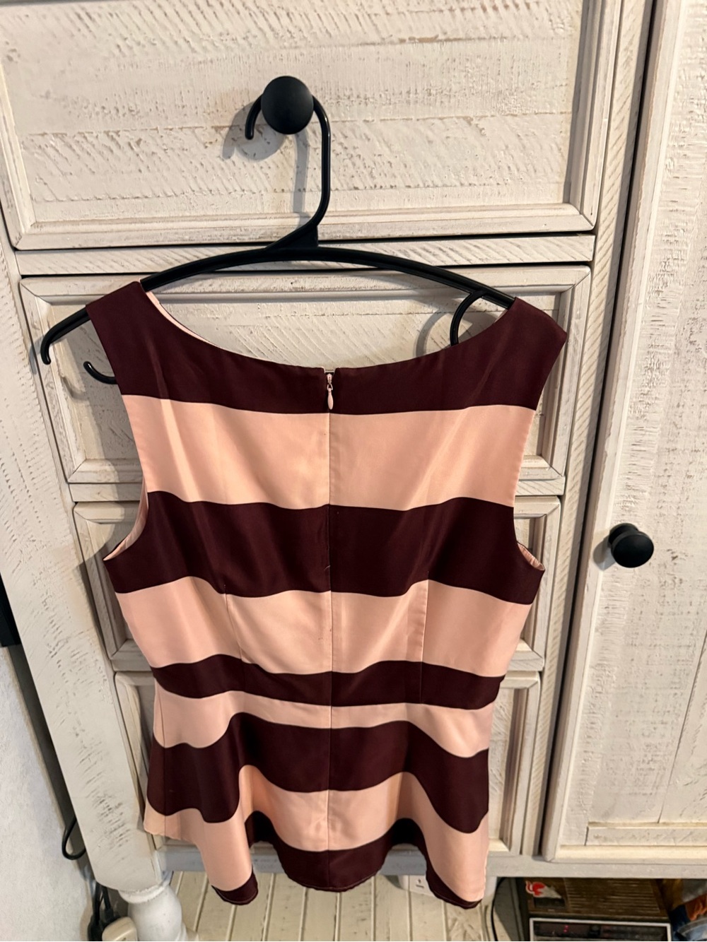 Banana Republic Striped Sleeveless Peplum Top in Blush Pink and Burgundy